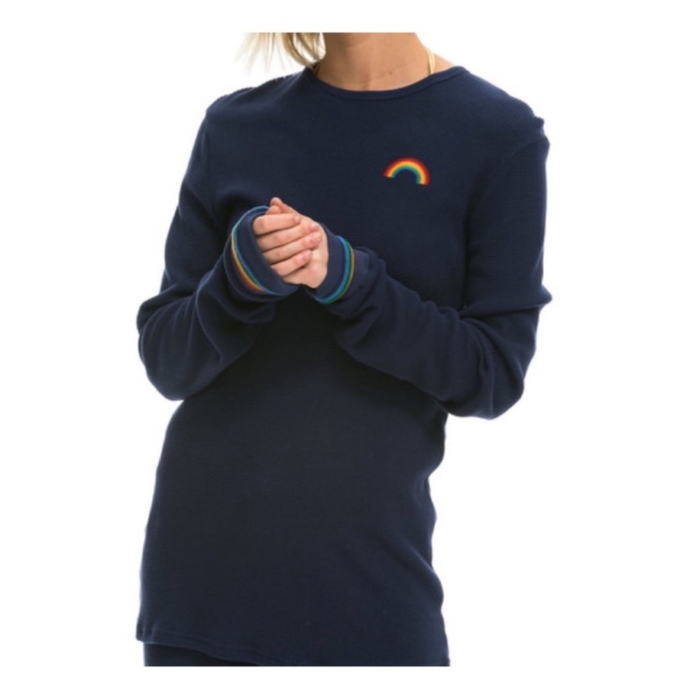 Aviator Nation Rainbow Waffle Thermal Long Sleeve Top Size Small